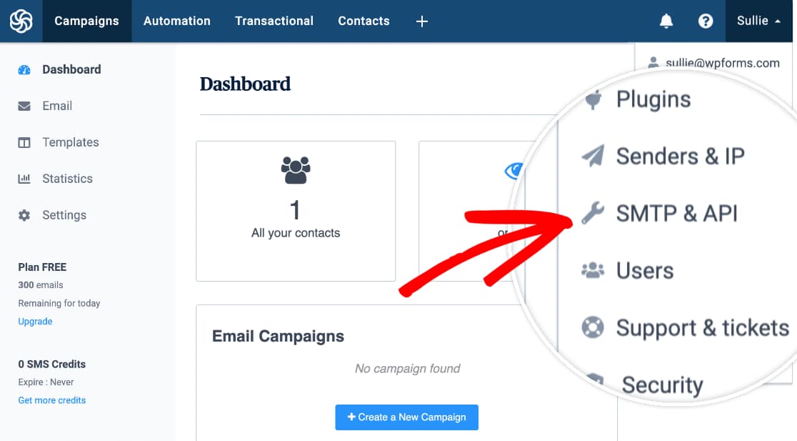sendinblue smtp and api option
