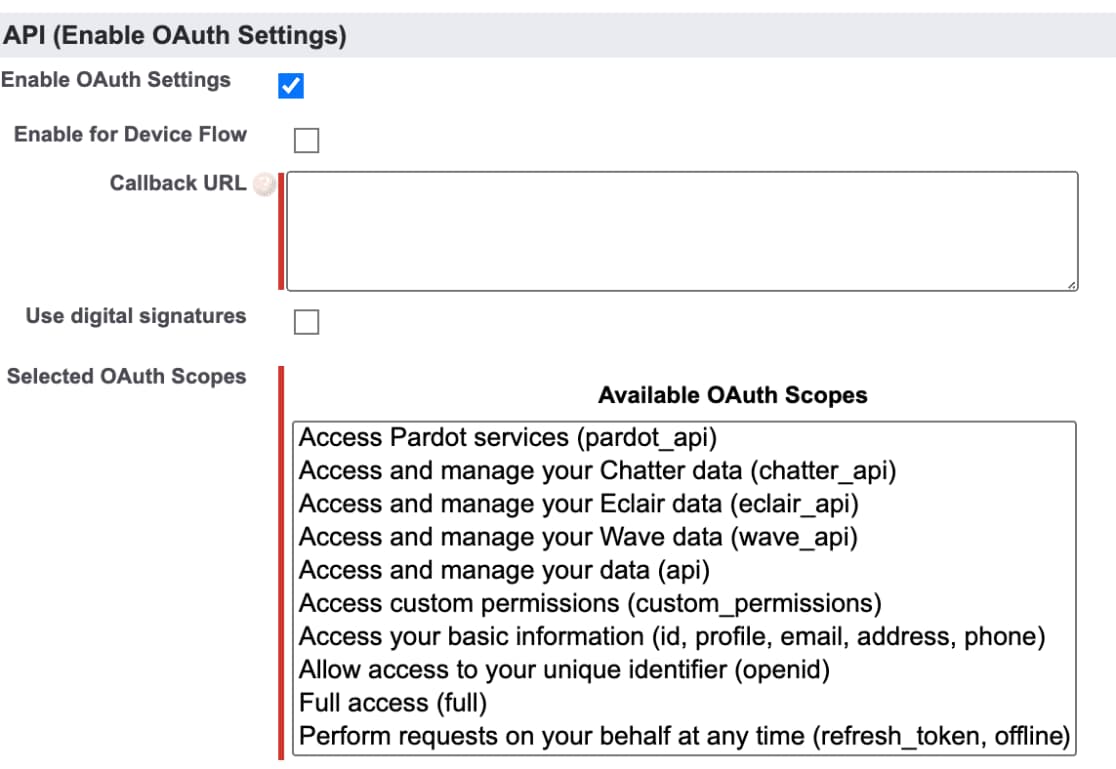 salesforce api settings