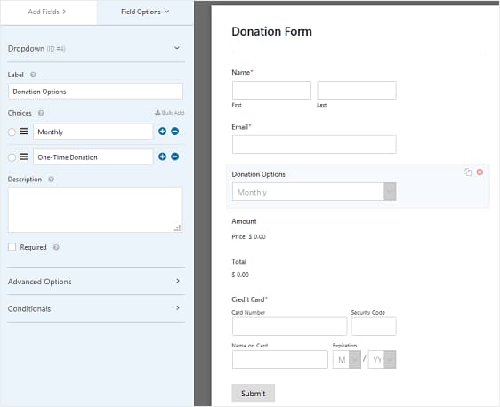 collect recurring payments using wpforms paymet form fields