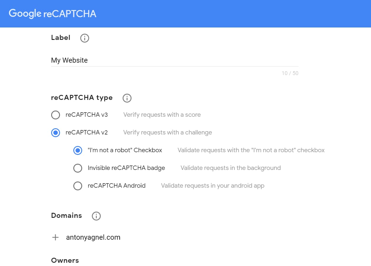 register new site on google recaptcha