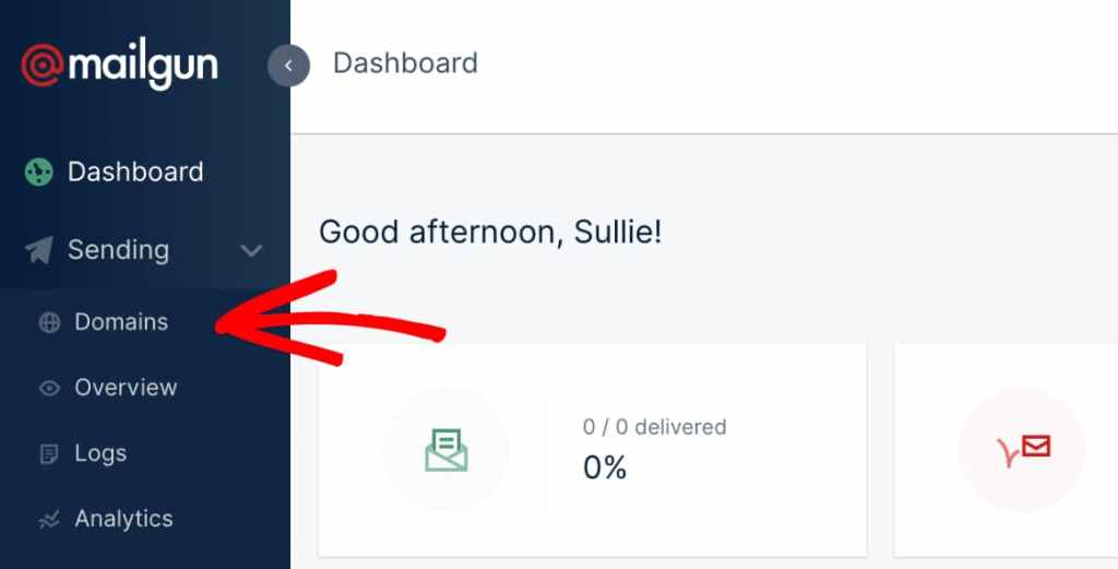 mailgun dashboard domains section