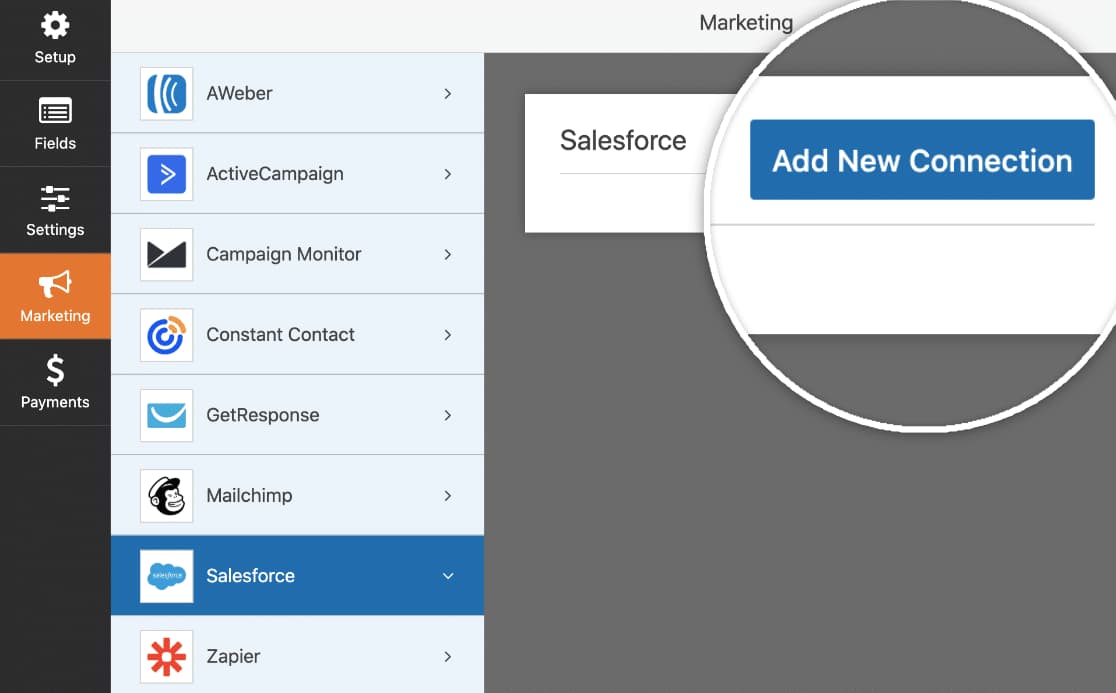 add new salesforce connection to wpforms