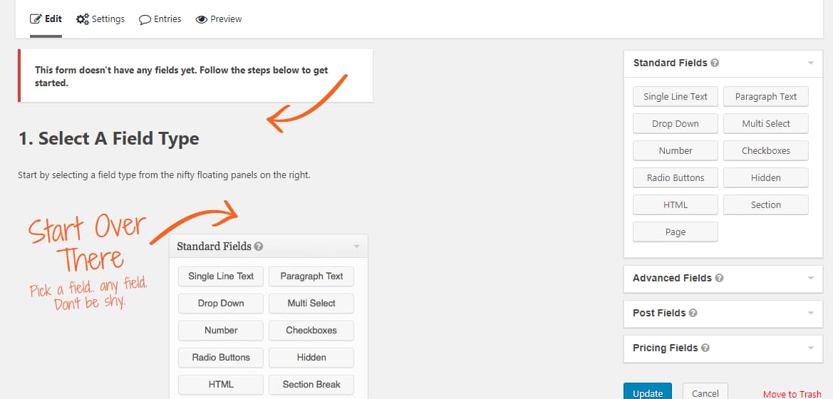 gravity forms form builder settings