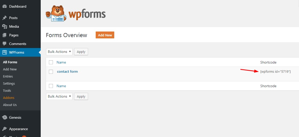 contact form shortcode