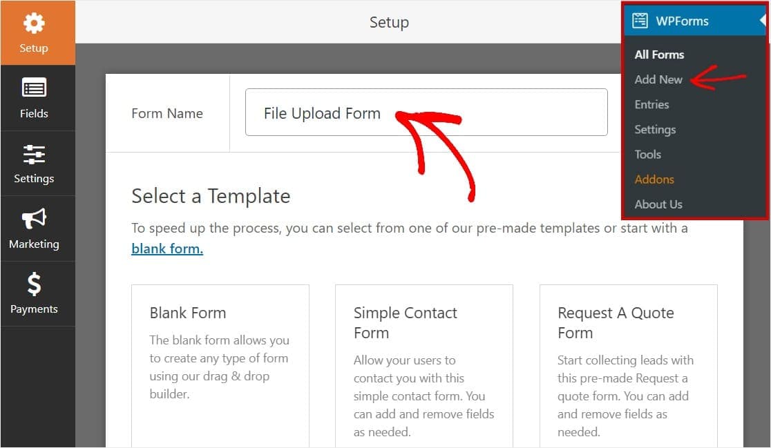 set form name in wpforms