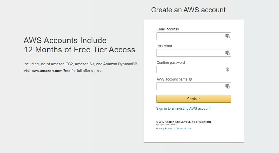 create an account on amazon web services aws free tier