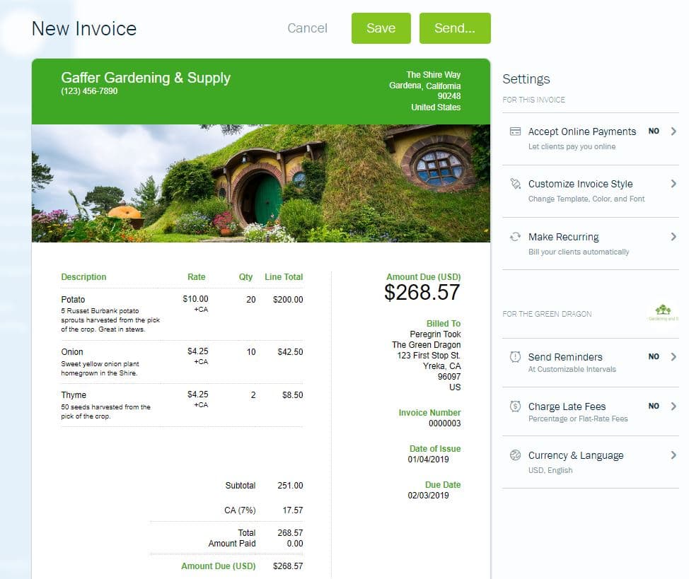 freshbooks sample invoice