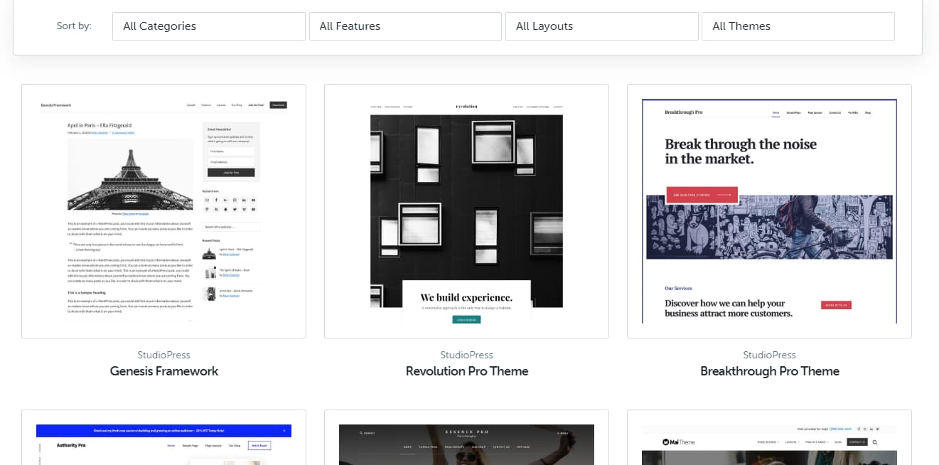 all studiopress genesis child themes