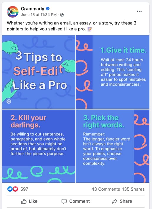 grammarly social media marketing example