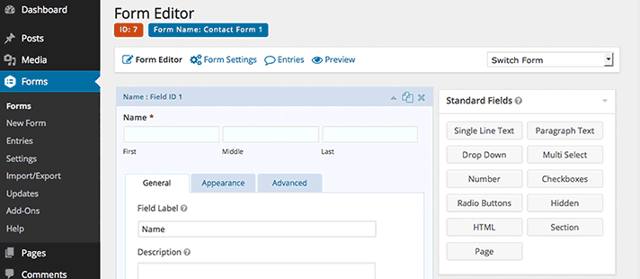 gravity forms form editor