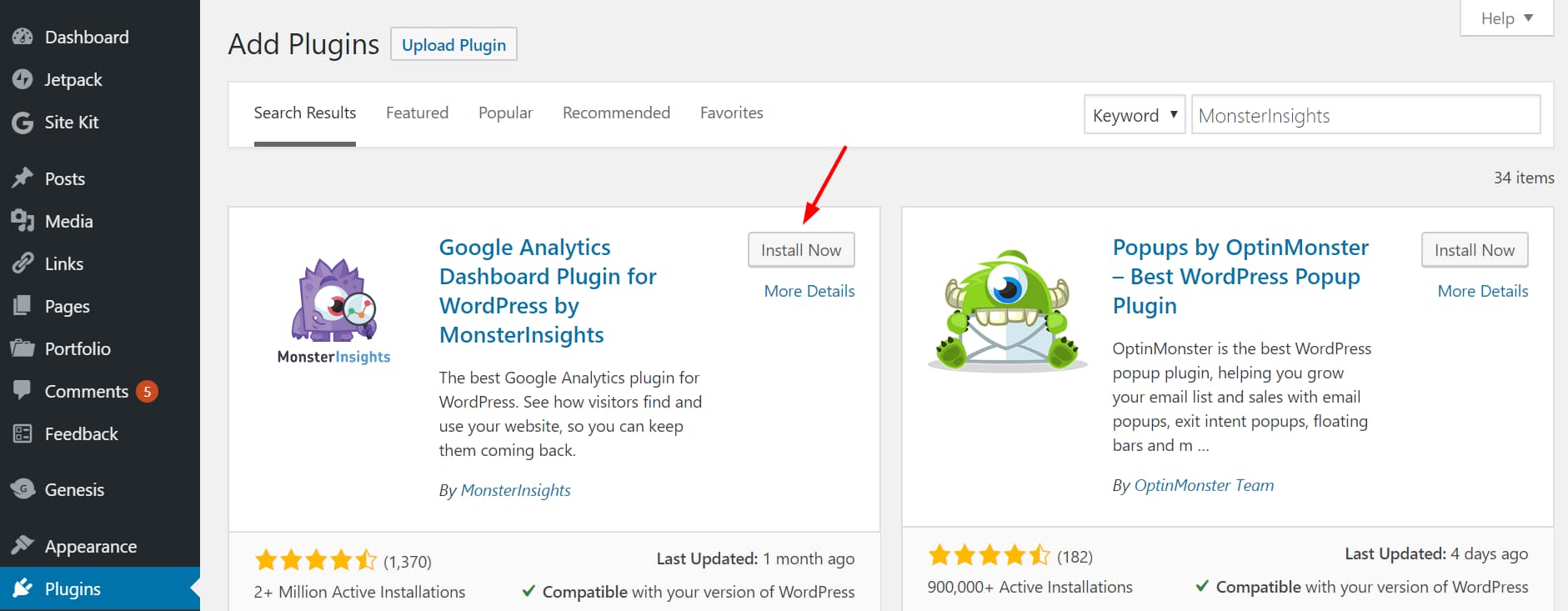 install and activate monsterinsights