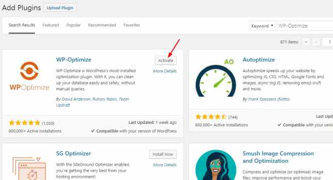install and activate WP Optimize plugin