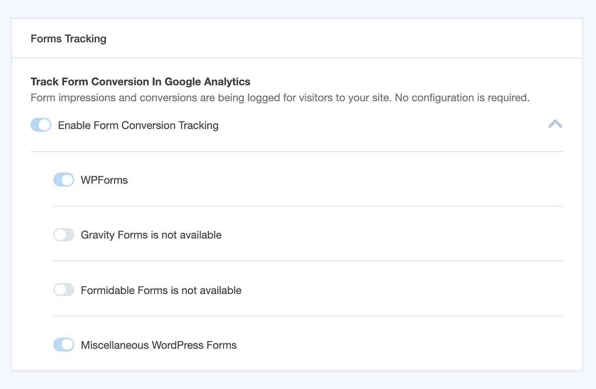 monsterinsights form conversions tracking