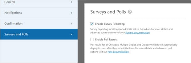 wpforms surveys and polls settings