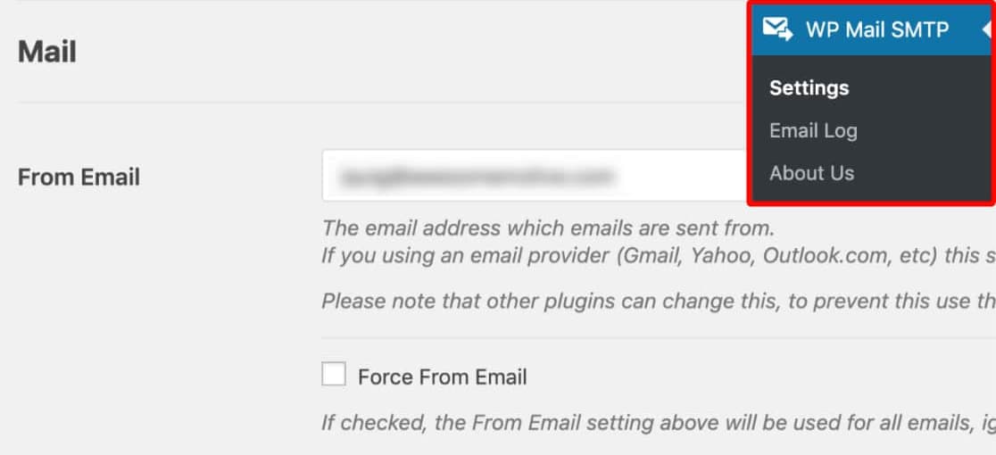 WordPress SMTP from email and from name settings