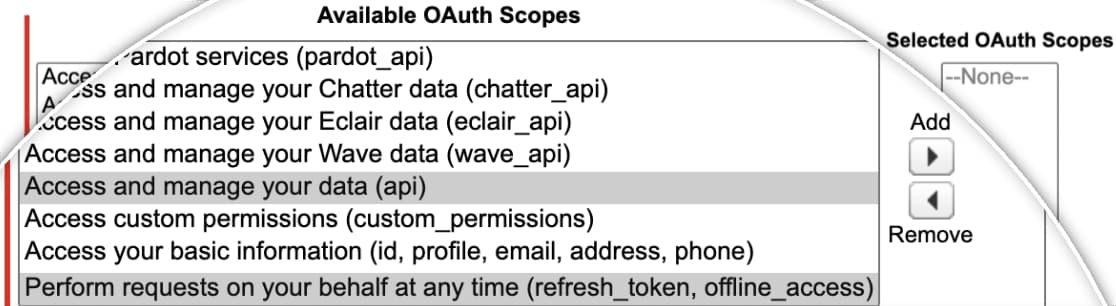 select oauth scopes for salesforce app