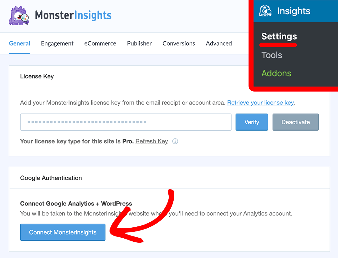 connect monsterinsights with google analytics in WordPress