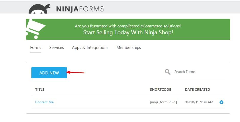 create new form using ninja forms