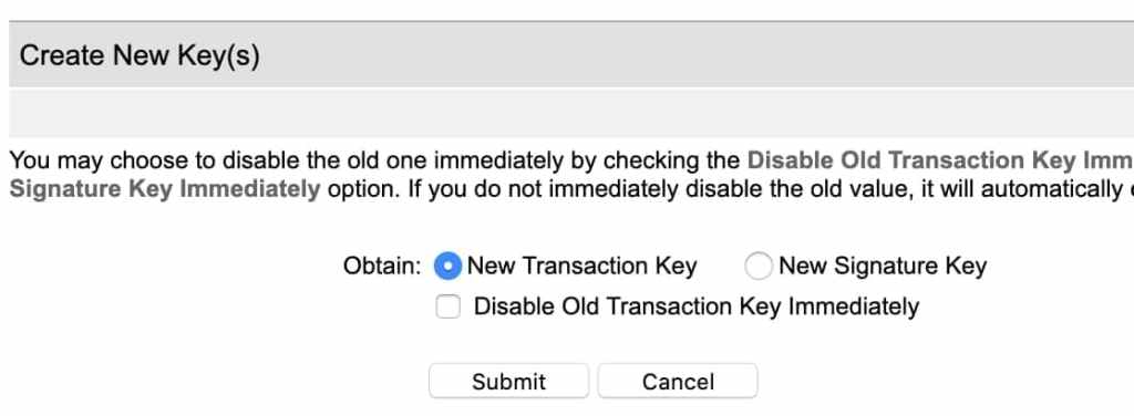 create new transaction key from authorize.net account