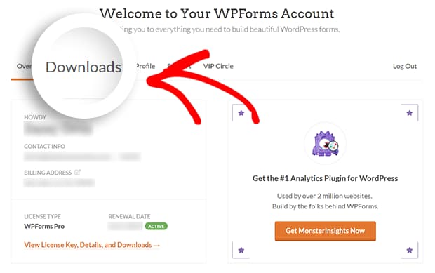wpforms account downloads tab