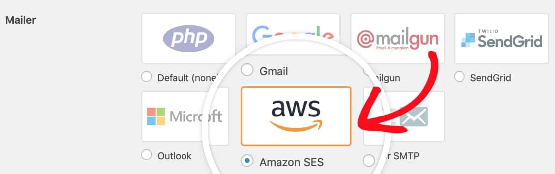 choose amazon ses mailer in wp mail smtp plugin