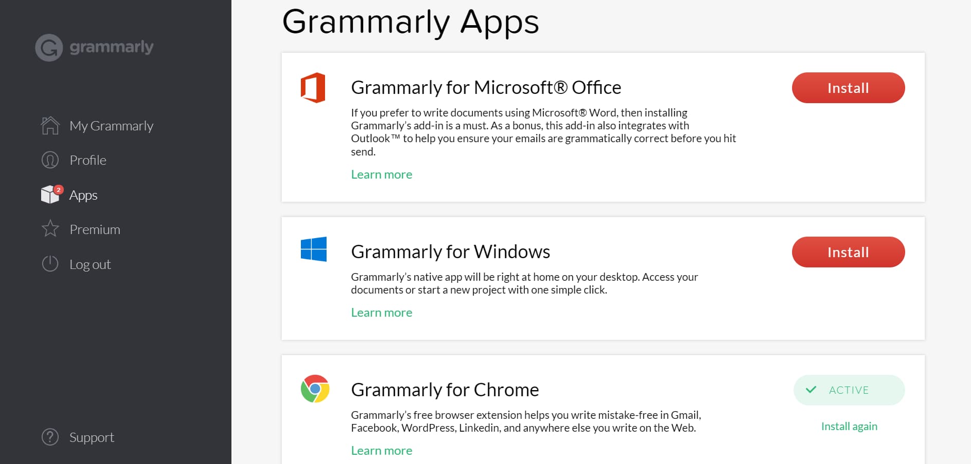 Grammarly apps and available integrations