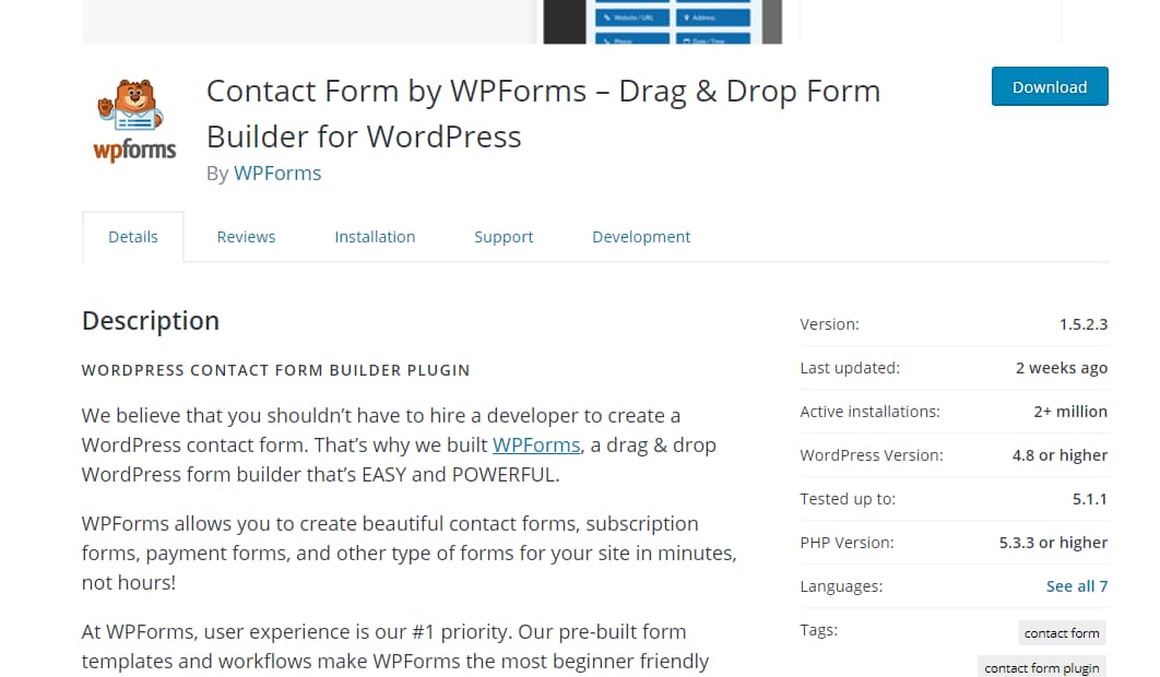 wpforms active installations