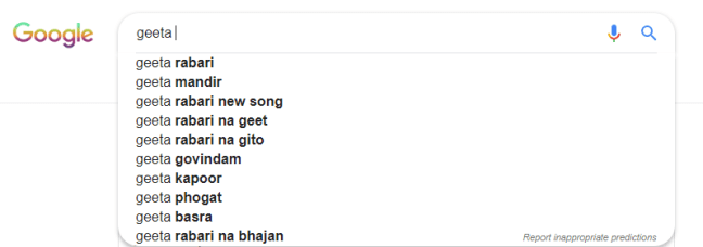 Google search results for a particular keyword