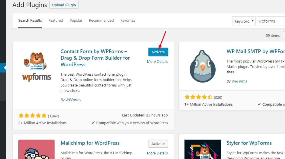 activate wpforms lite plugin