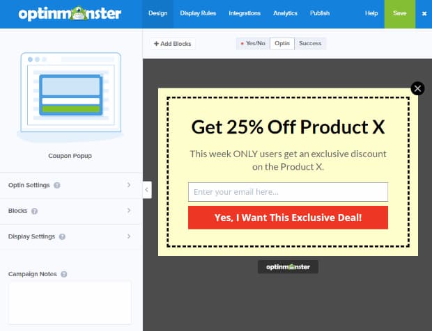 customize optinmonster coupon popup