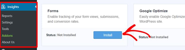 install monsterinsights forms addon