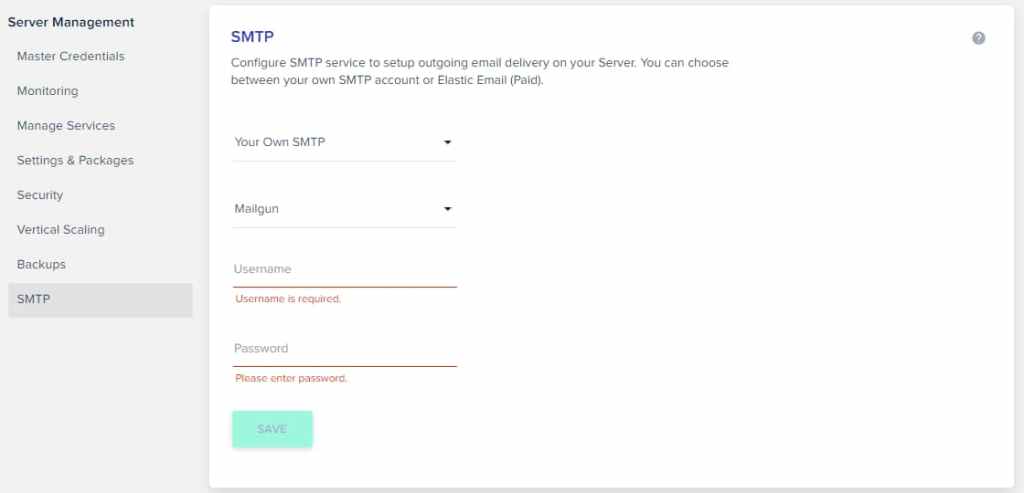 Cloudways Simple Mail Transfer Protocol (SMTP) settings