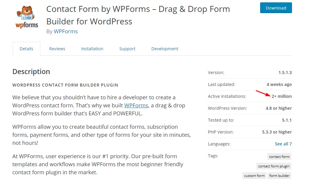 wpforms active installs