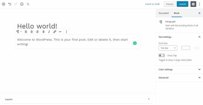 Gutenberg Editor content focused