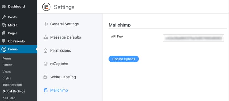 formidable forms mailchimp api key integration
