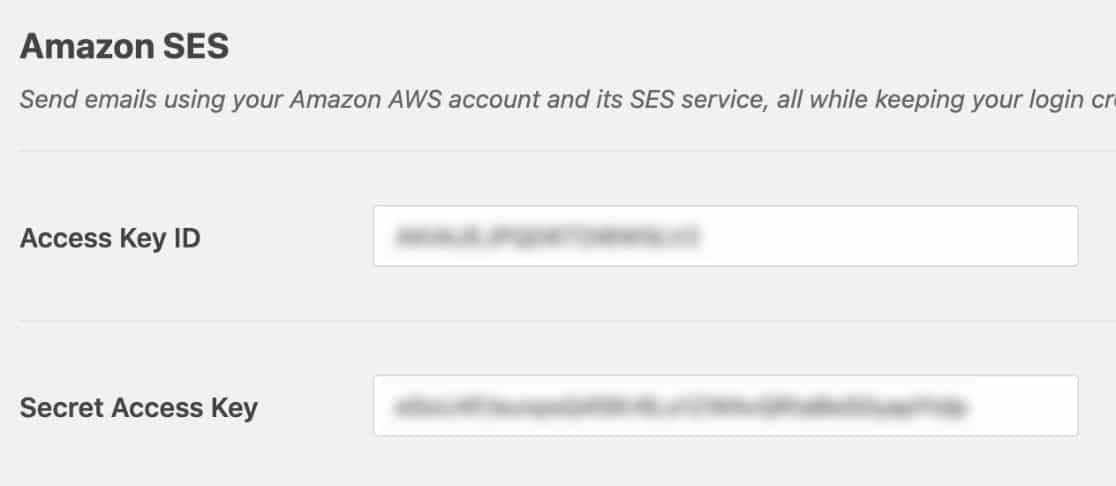 add access keys for amazon ses in wp mail smtp plugin