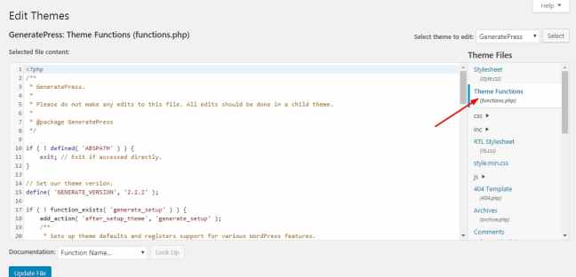 theme functions.php file