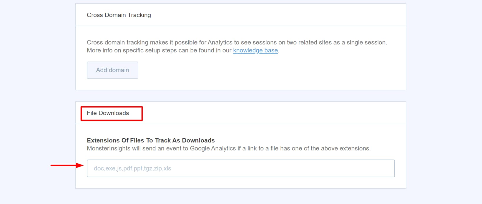 monsterinsights file tracking configuration