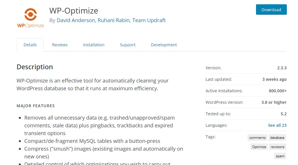 wp optimize - wordpress database optimization plugin