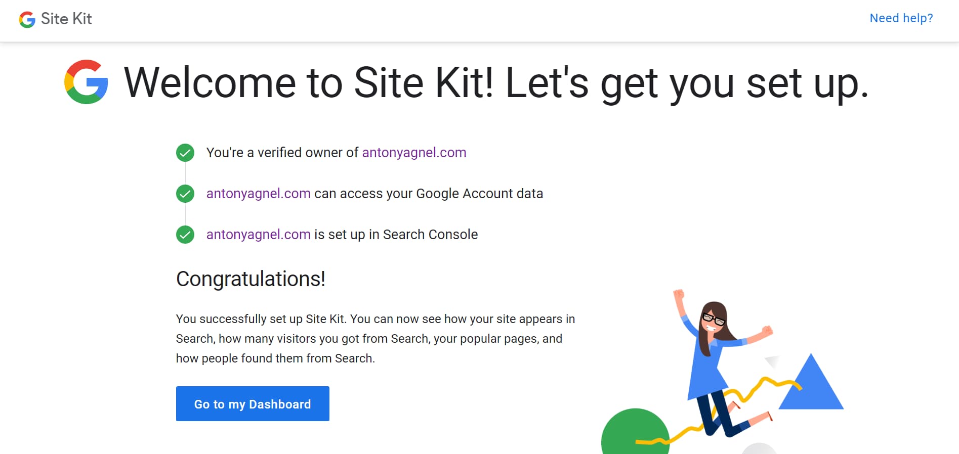 open google site kit dashboard