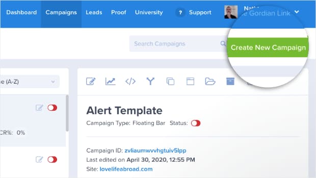 create new campaign on optinmonster