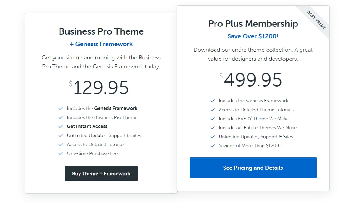 studiopress genesis framework pricing