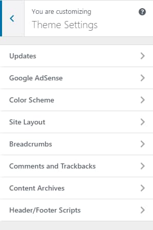 genesis theme settings in WordPress customizer