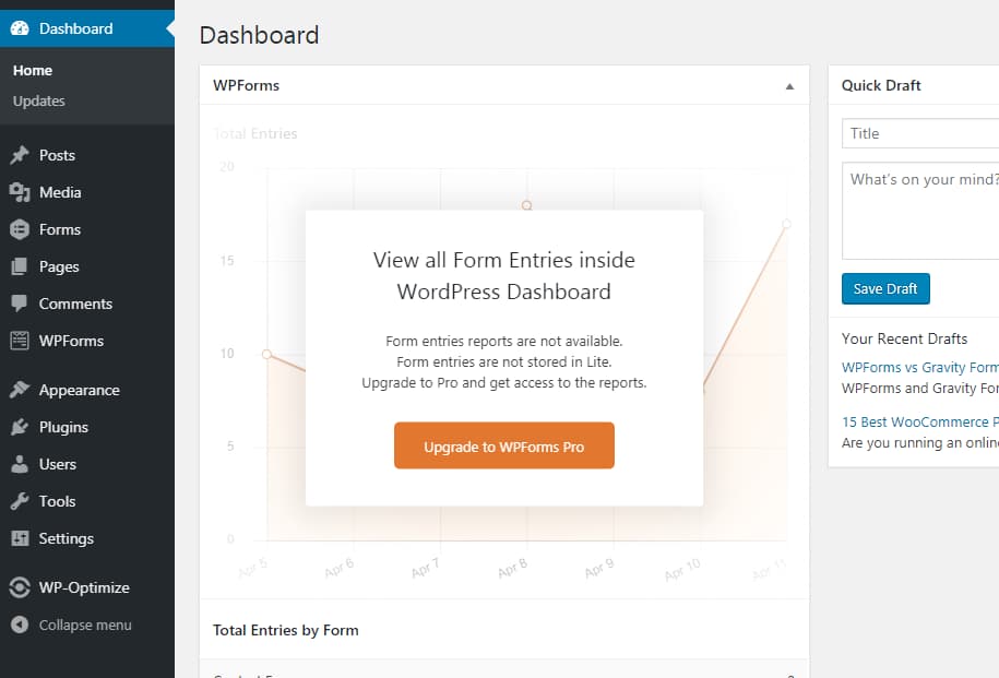 wpforms form entries and conversion reports