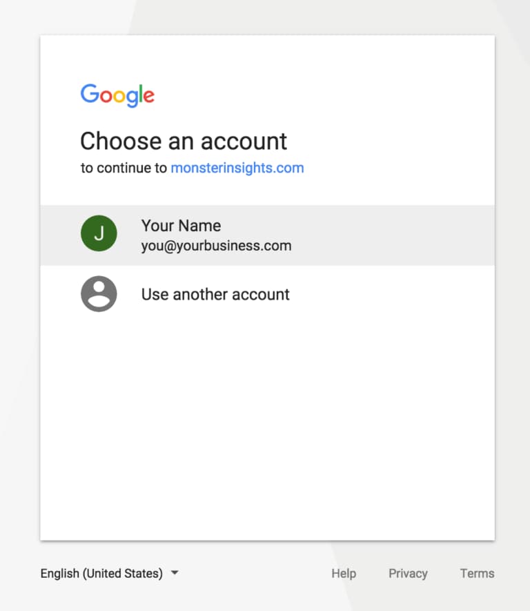 monsterinsights connect with google account