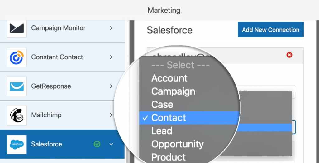 create salesforce object using wpforms entries