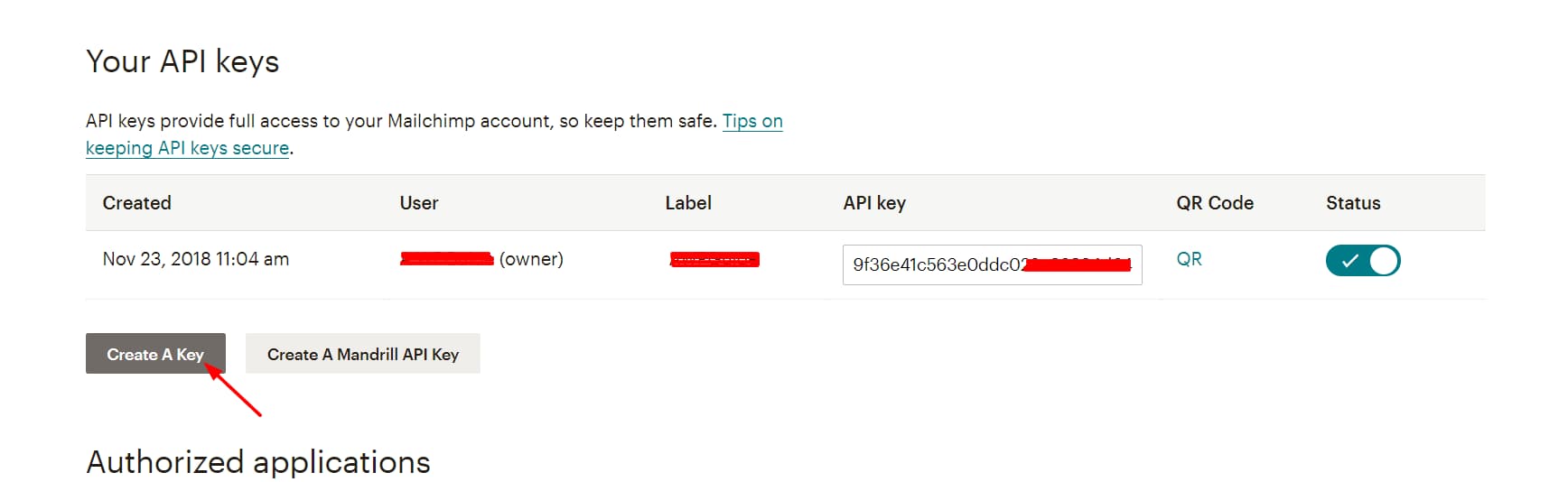 create a mailchimp api key