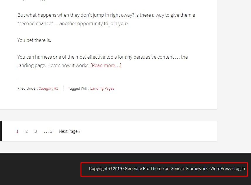 genesis framework footer section