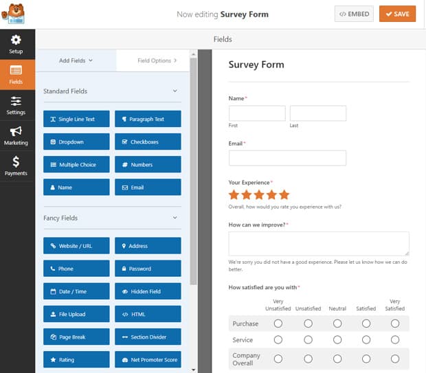 survey form template wpforms