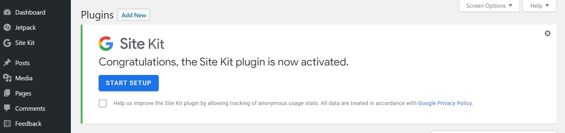 start google site kit set up